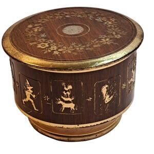 Vintage W Germany Fairy Tales Storage Tin Box Round Container 1970s-80s